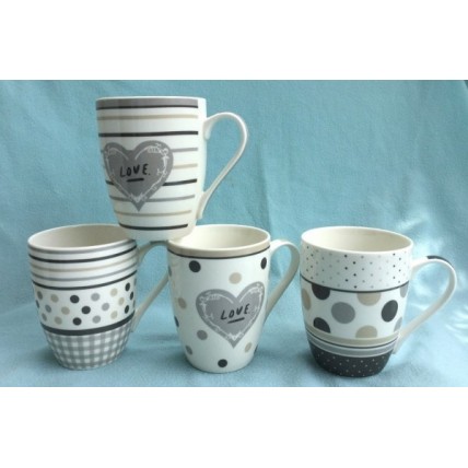 Κούπες πορσελάνη 4 σχέδια "ΓΚΡΙ"